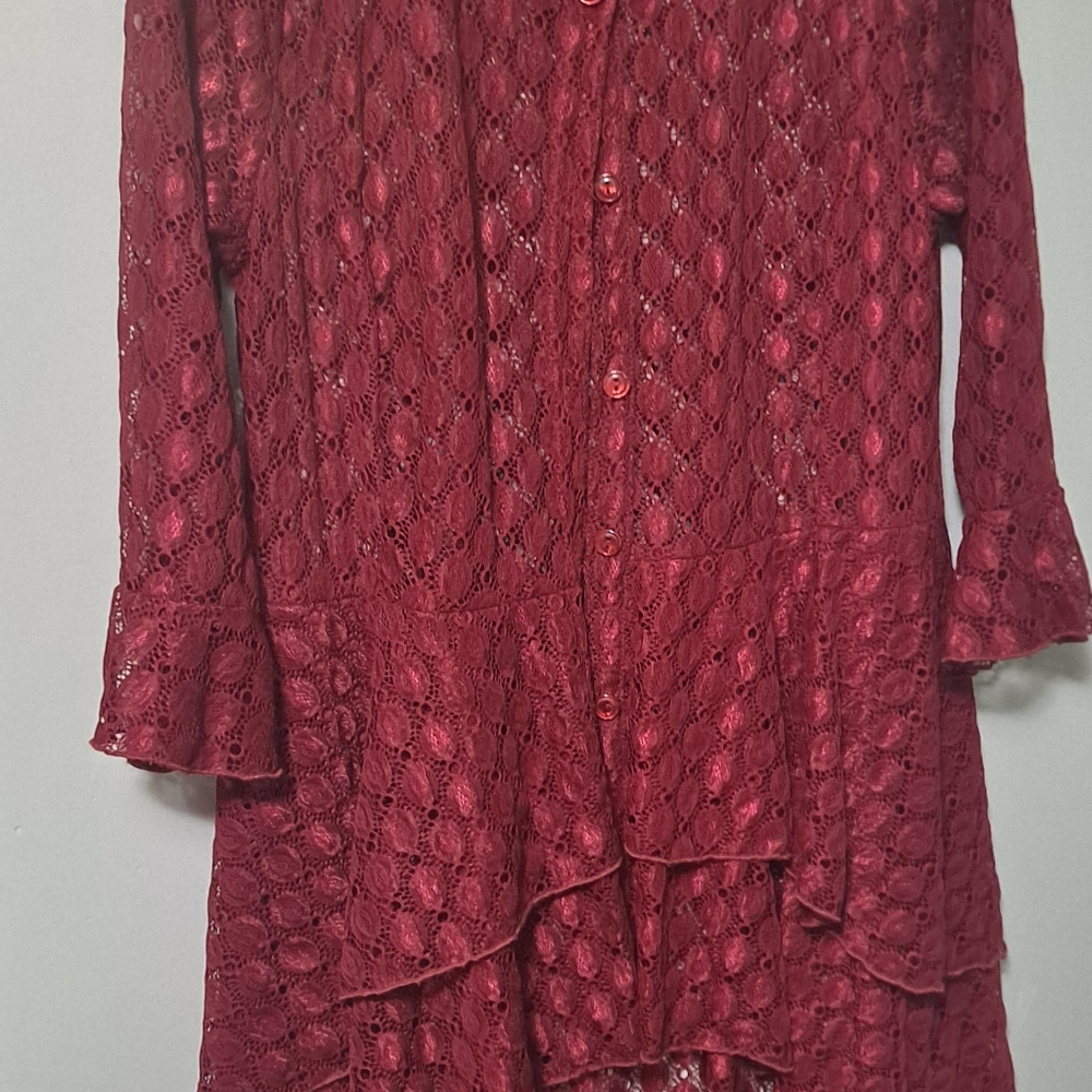 Zadie B's Burgandy Lace Tunic with Intricate Pattern
